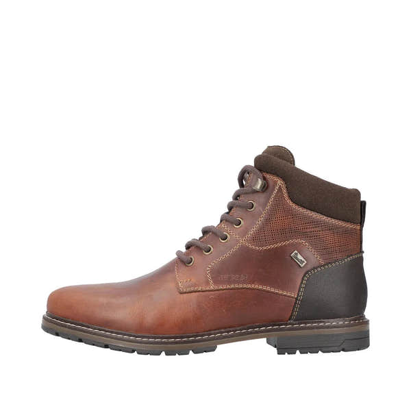 Rieker 13740-24 Mens Brown Leather Water Resistant Zip & Lace Ankle Boots-elevate your sole