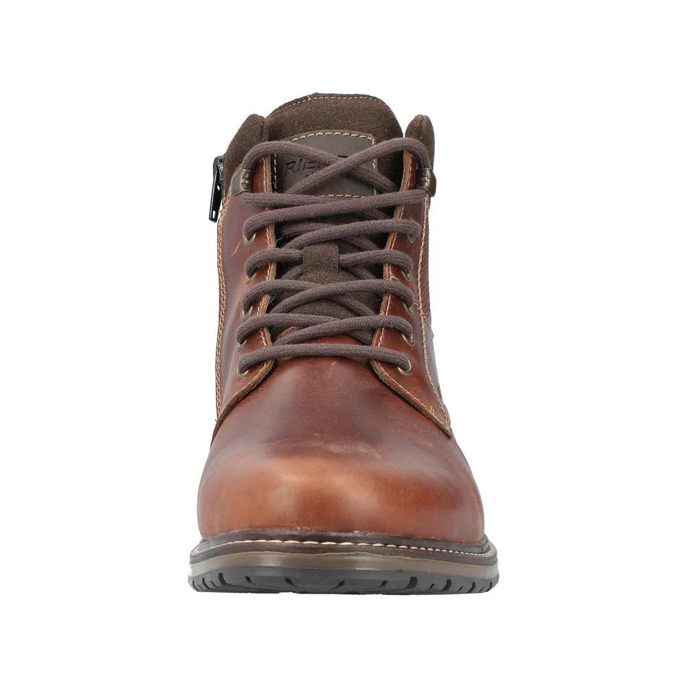 Rieker 13740-24 Mens Brown Leather Water Resistant Zip & Lace Ankle Boots-elevate your sole