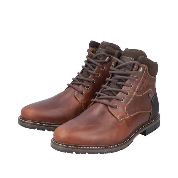 Rieker 13740-24 Mens Brown Leather Water Resistant Zip & Lace Ankle Boots-elevate your sole