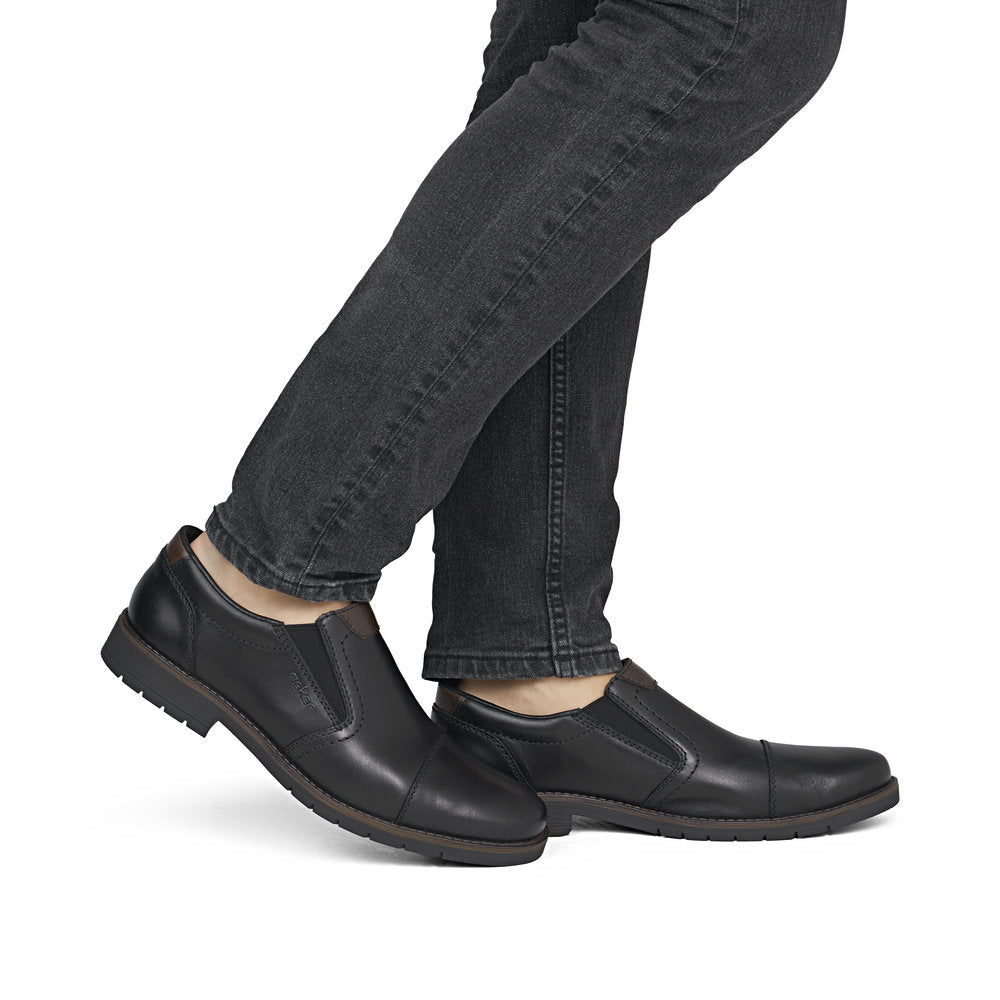 Rieker 13950-00 Mens Wide Black Leather Elasticated Shoes