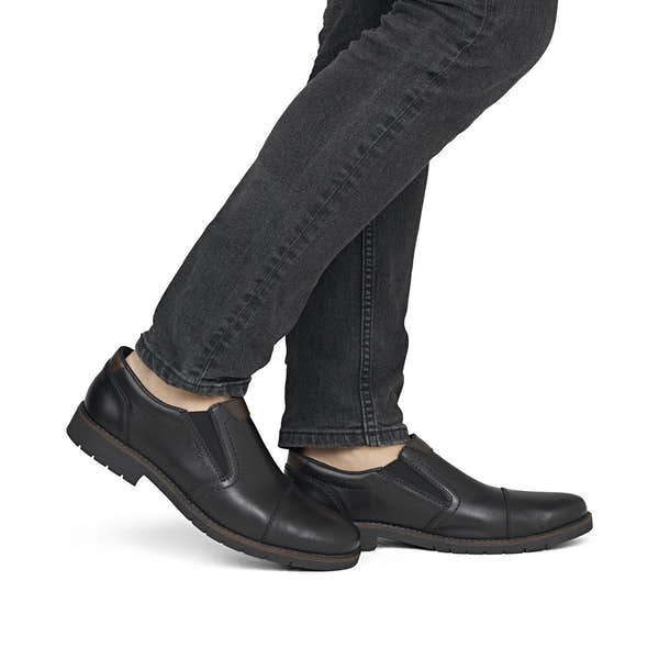 Rieker 13950-00 Mens Wide Black Leather Elasticated Shoes
