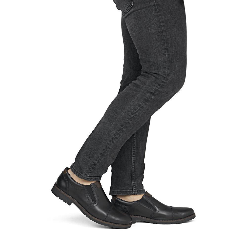 Rieker 13950-00 Mens Wide Black Leather Elasticated Shoes