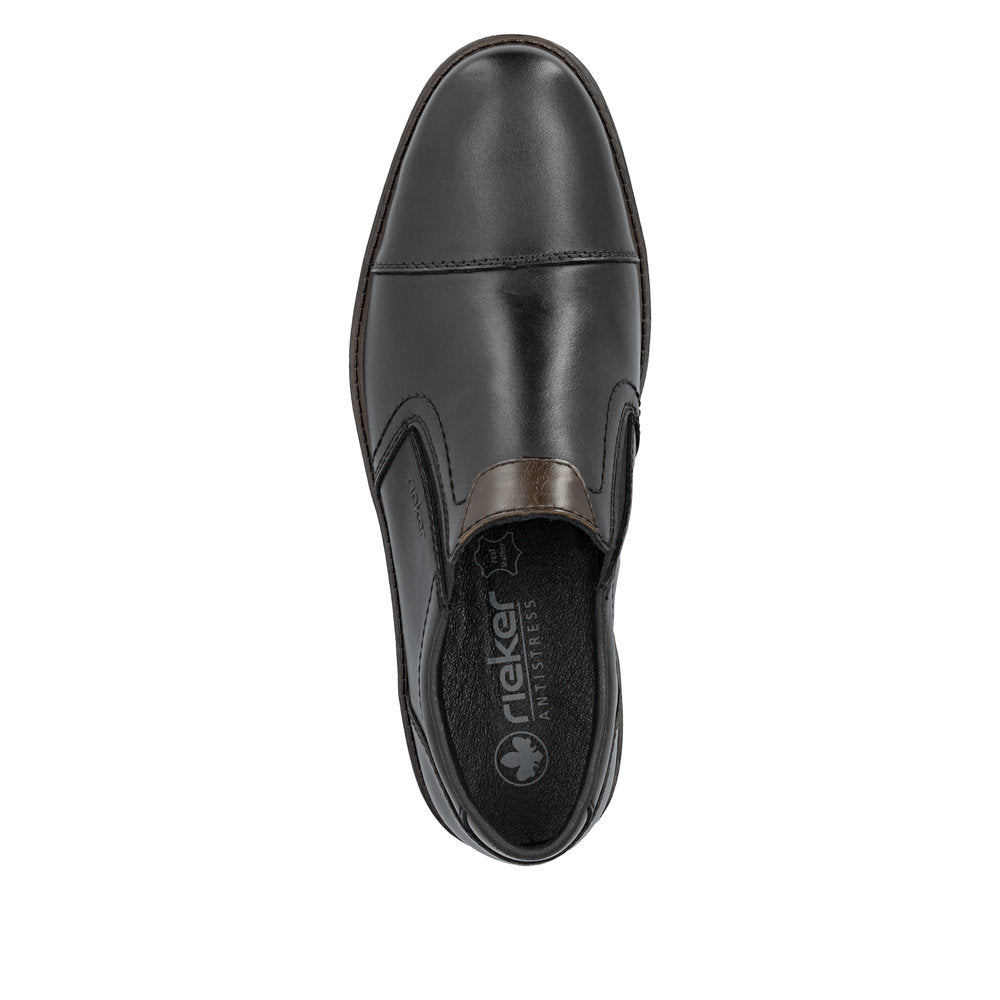 Rieker 13950-00 Mens Wide Black Leather Elasticated Shoes