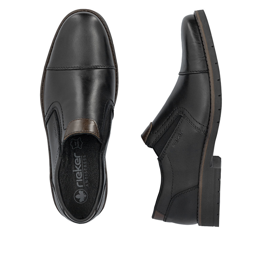 Rieker 13950-00 Mens Wide Black Leather Elasticated Shoes