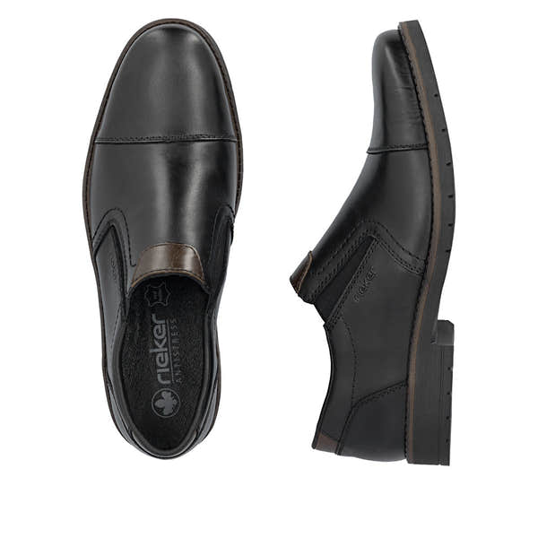 Rieker 13950-00 Mens Wide Black Leather Elasticated Shoes