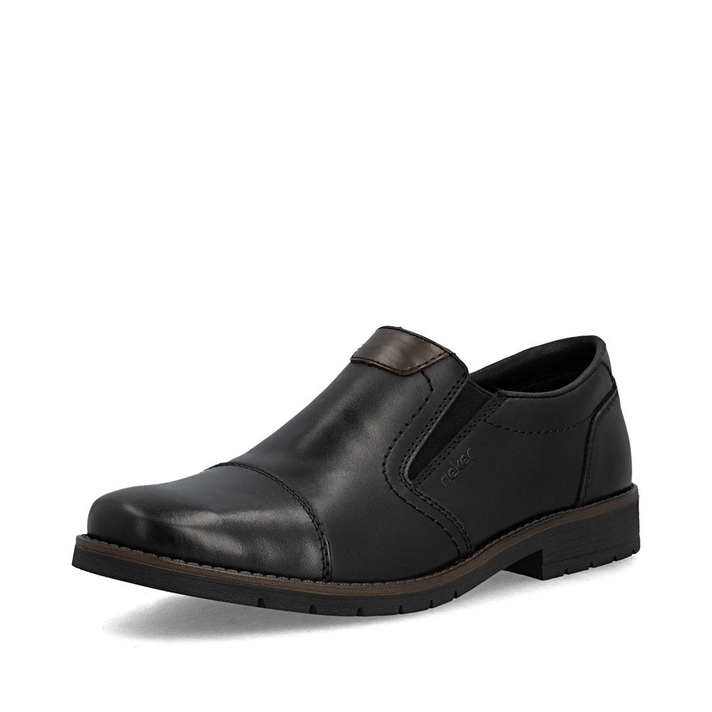 Rieker 13950-00 Mens Wide Black Leather Elasticated Shoes