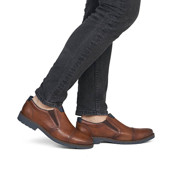 Rieker 13950-24 Mens Wide Brown Leather Elasticated Shoes