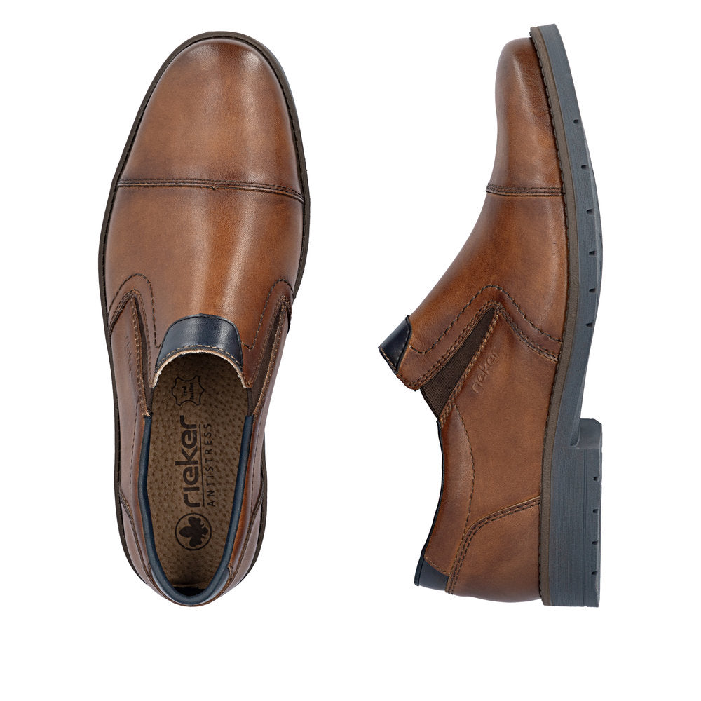 Rieker 13950-24 Mens Wide Brown Leather Elasticated Shoes