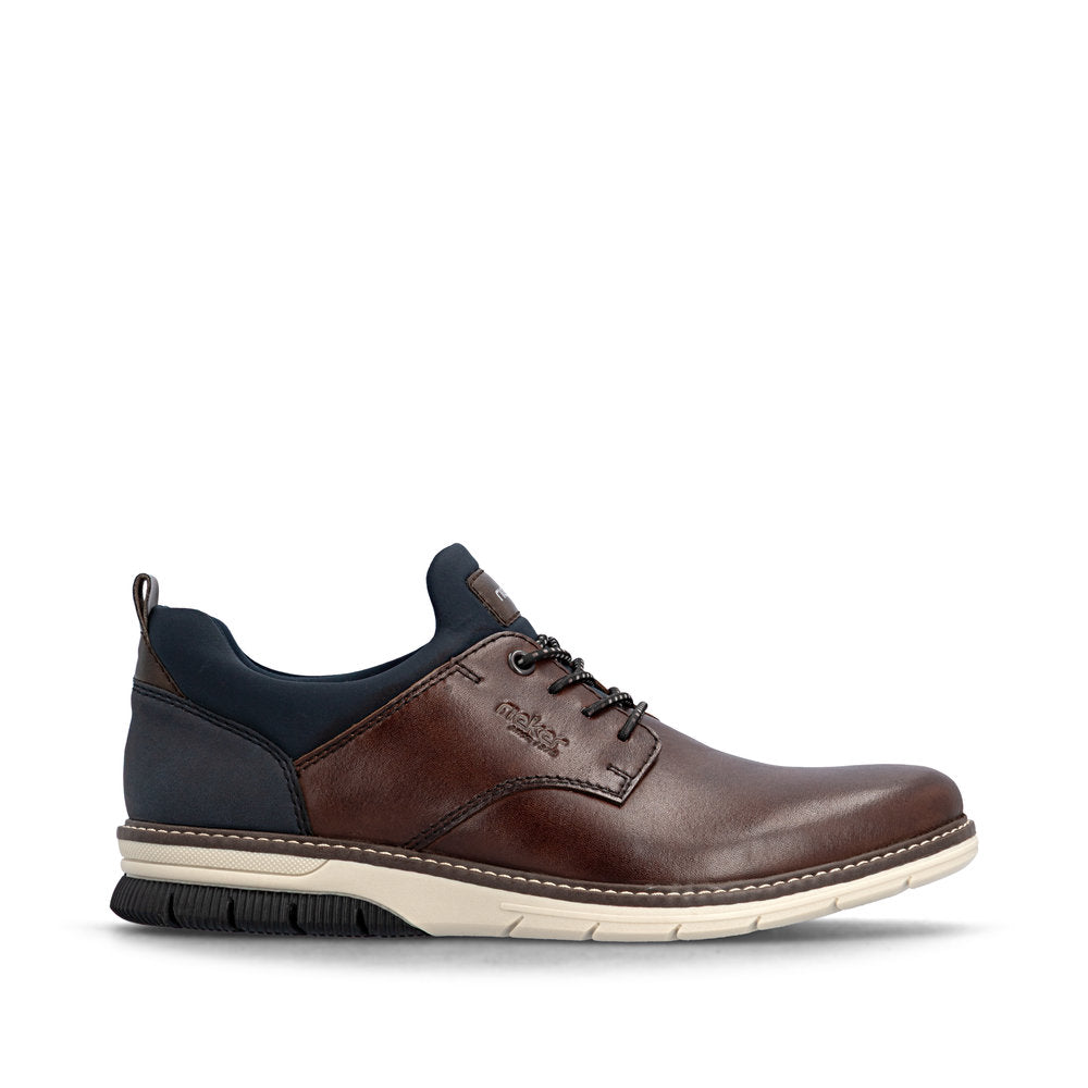 Rieker 14454-26 Mens Wide Brown/Navy Leather & Textile Elasticated Shoes