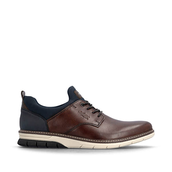 Rieker 14454-26 Mens Wide Brown/Navy Leather & Textile Elasticated Shoes