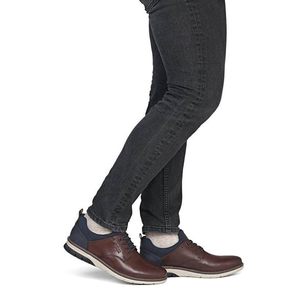 Rieker 14454-26 Mens Wide Brown/Navy Leather & Textile Elasticated Shoes