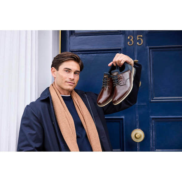 Rieker 14454-26 Mens Wide Brown/Navy Leather & Textile Elasticated Shoes