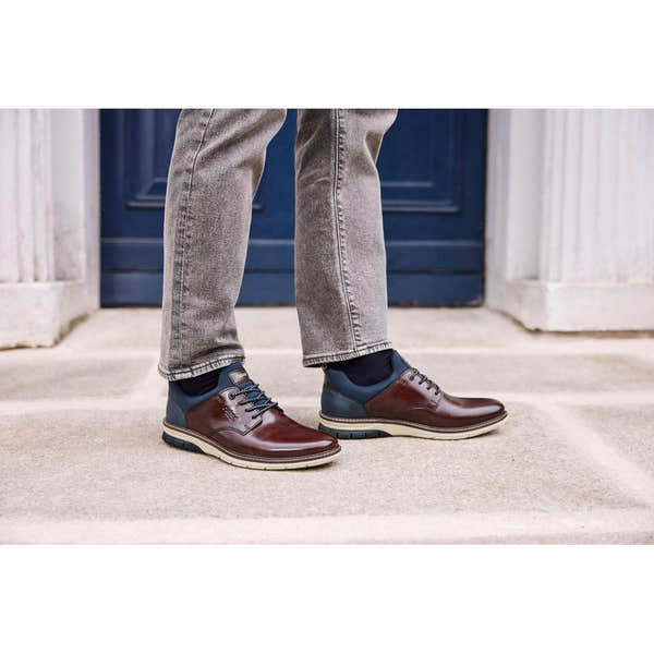 Rieker 14454-26 Mens Wide Brown/Navy Leather & Textile Elasticated Shoes