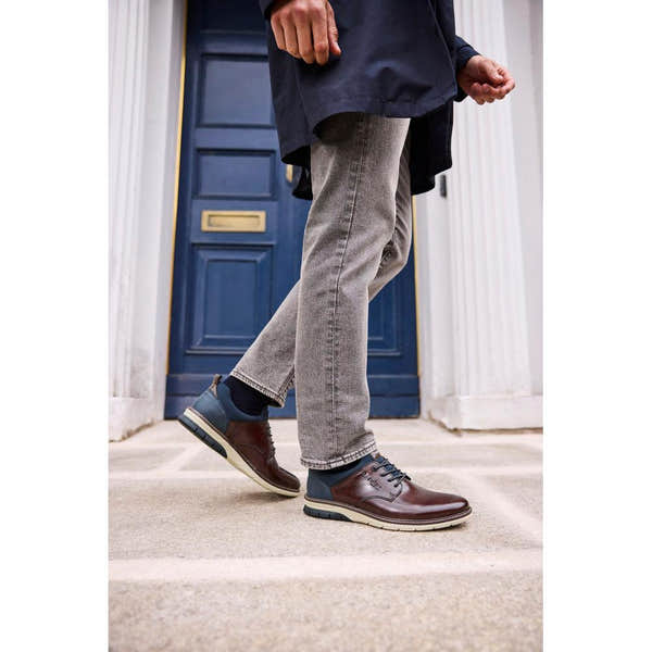 Rieker 14454-26 Mens Wide Brown/Navy Leather & Textile Elasticated Shoes