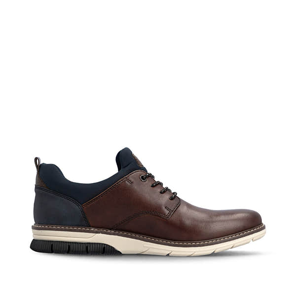 Rieker 14454-26 Mens Wide Brown/Navy Leather & Textile Elasticated Shoes
