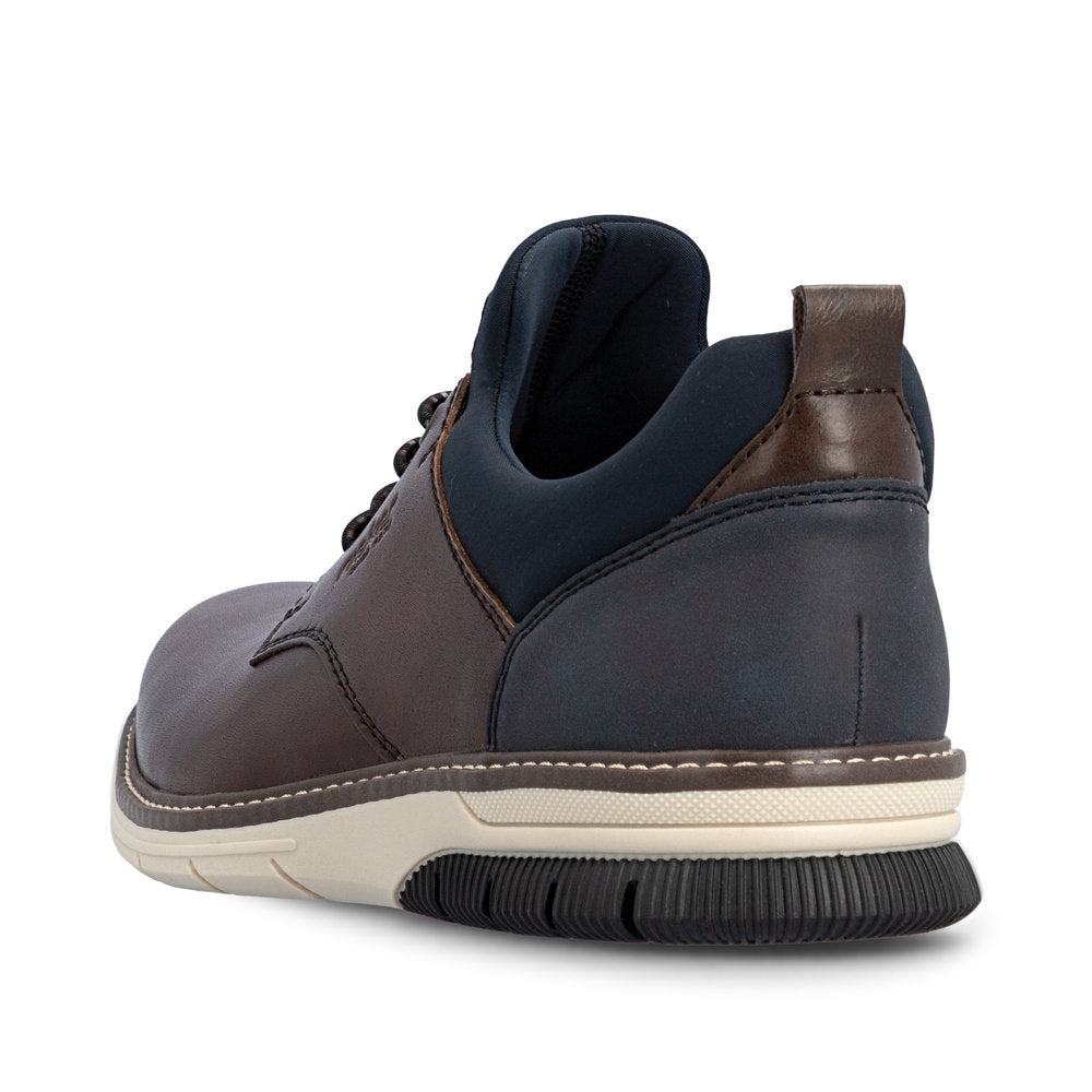 Rieker 14454-26 Mens Wide Brown/Navy Leather & Textile Elasticated Shoes