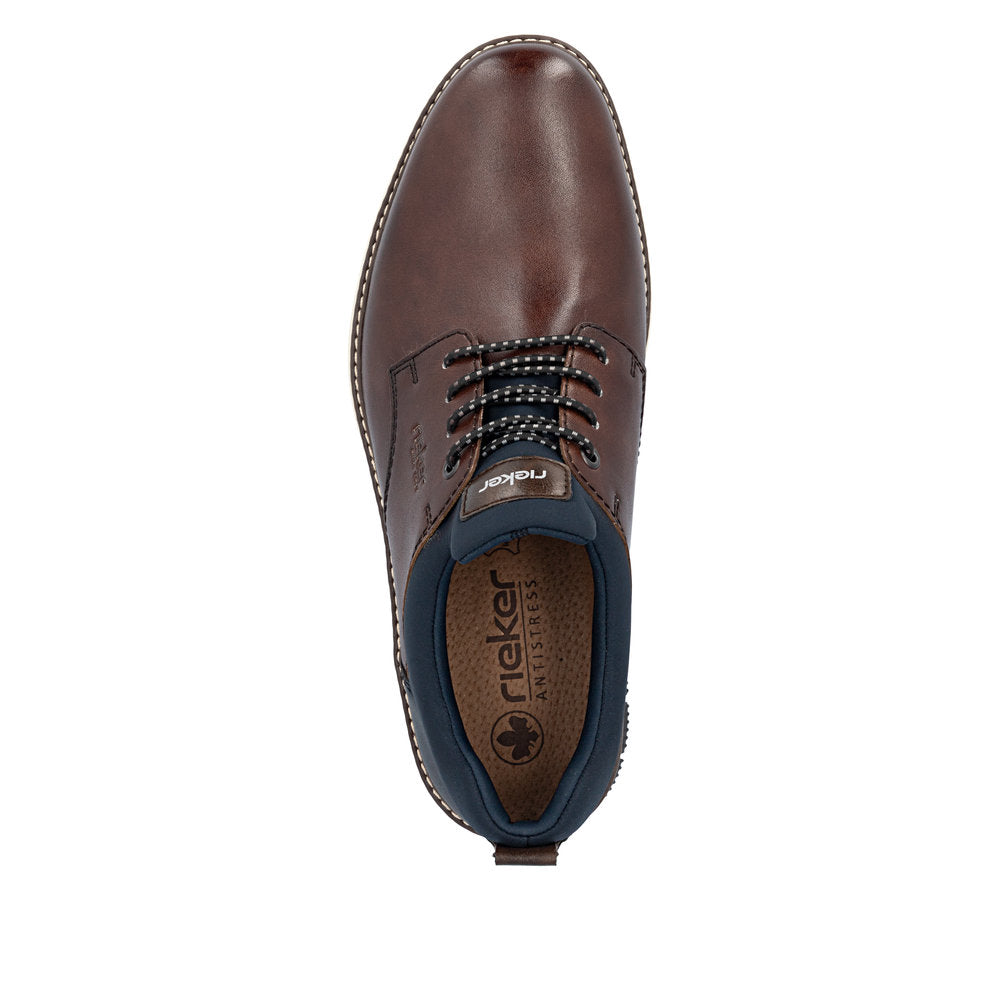 Rieker 14454-26 Mens Wide Brown/Navy Leather & Textile Elasticated Shoes