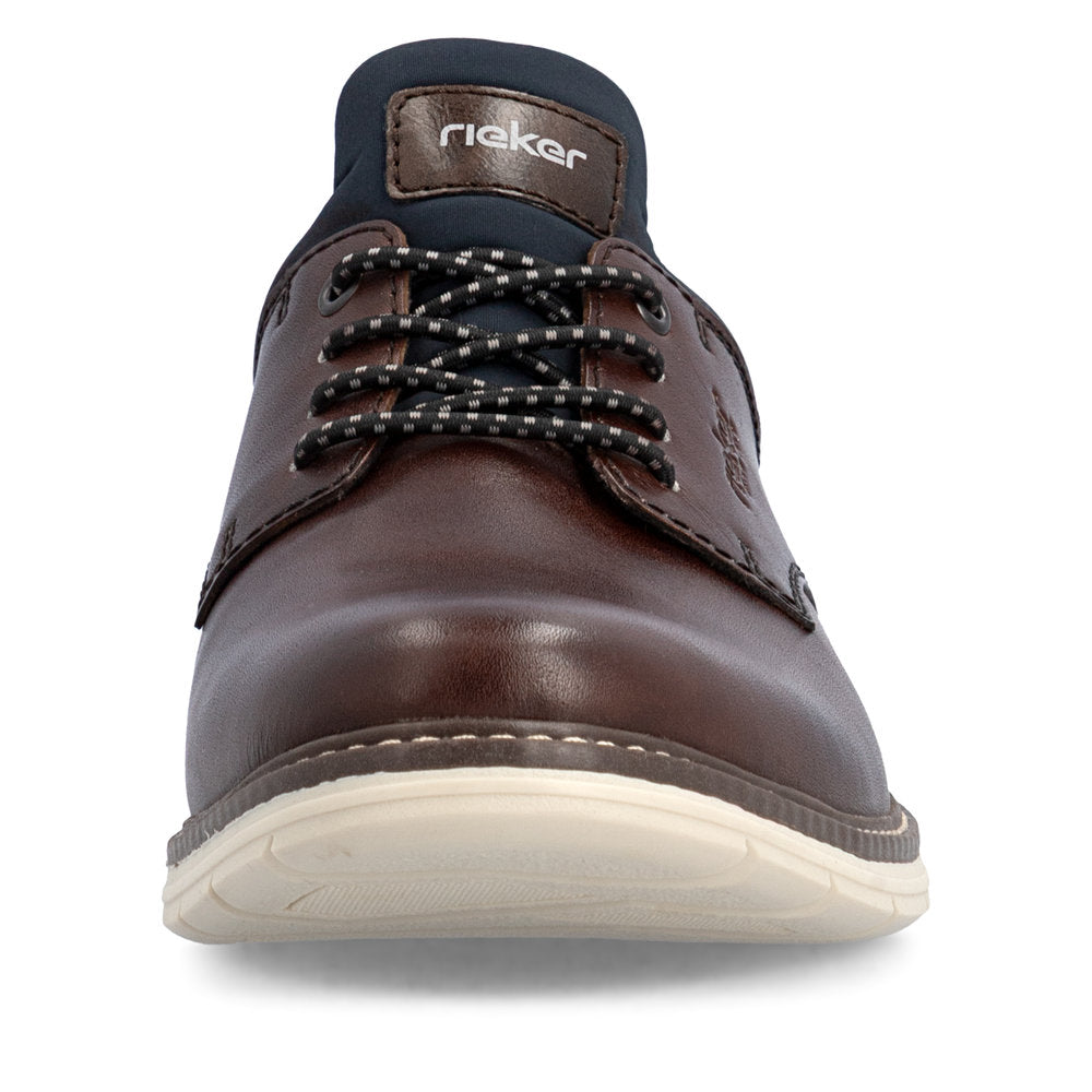 Rieker 14454-26 Mens Wide Brown/Navy Leather & Textile Elasticated Shoes
