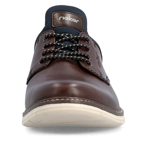 Rieker 14454-26 Mens Wide Brown/Navy Leather & Textile Elasticated Shoes