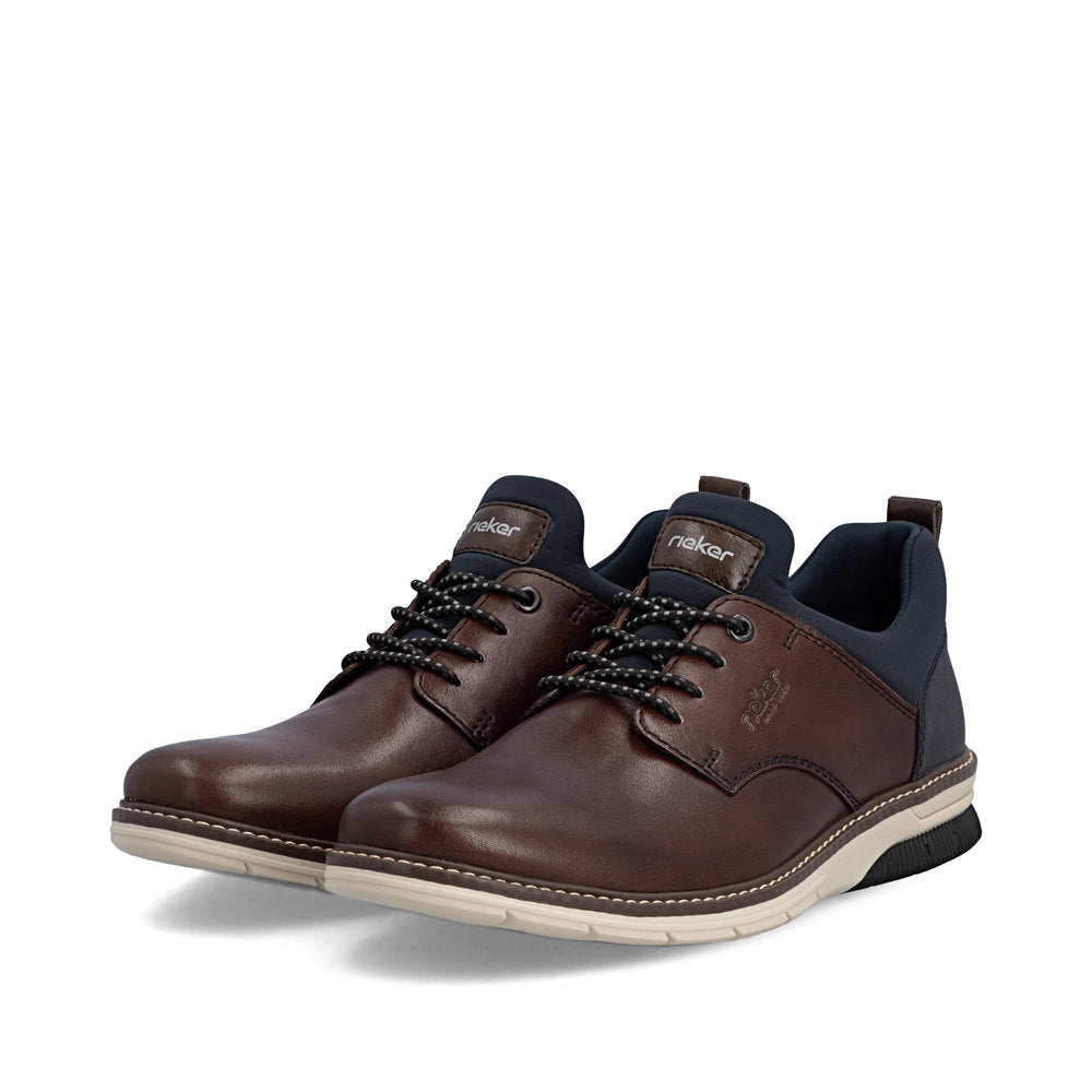 Rieker 14454-26 Mens Wide Brown/Navy Leather & Textile Elasticated Shoes