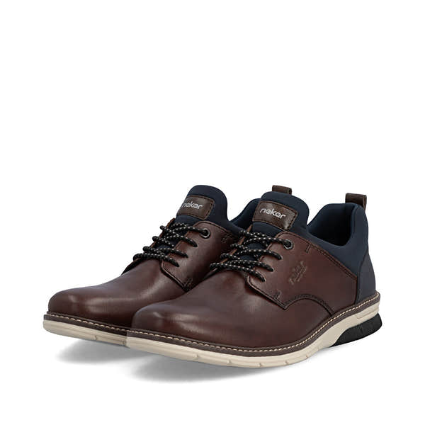 Rieker 14454-26 Mens Wide Brown/Navy Leather & Textile Elasticated Shoes