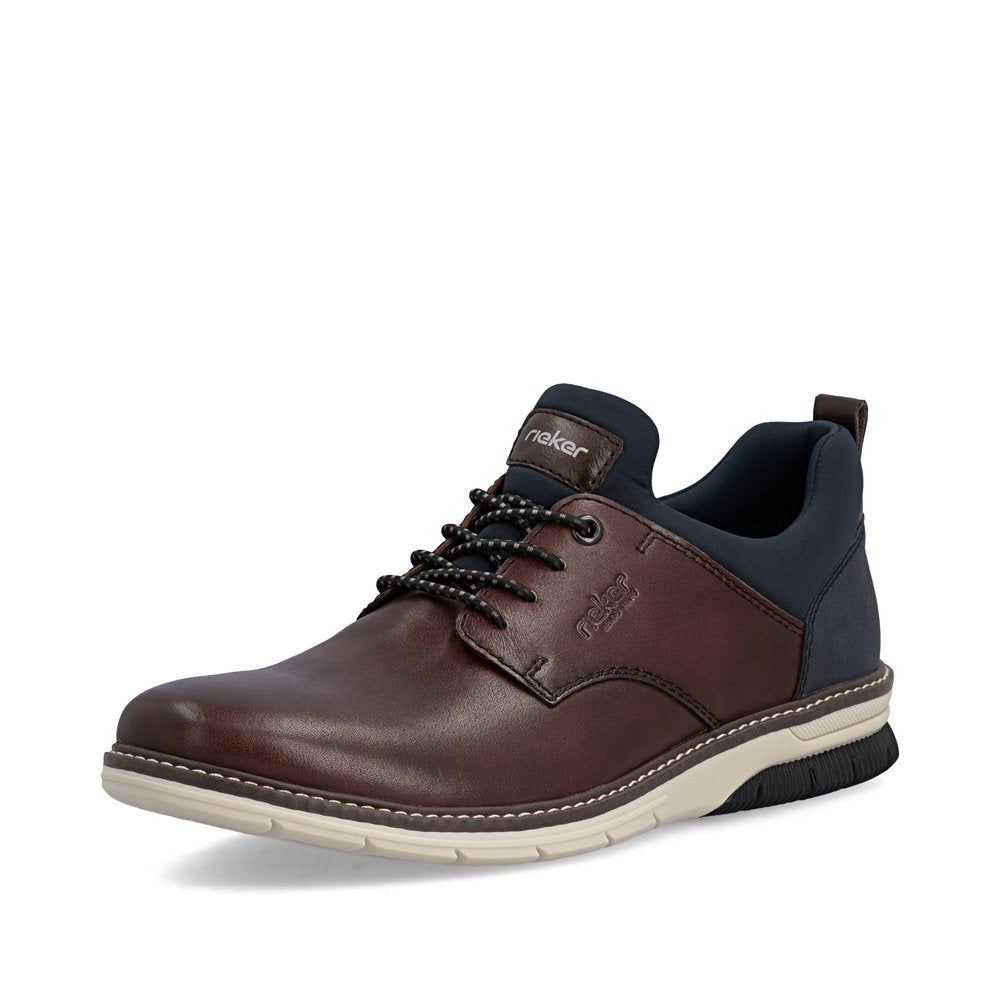 Rieker 14454-26 Mens Wide Brown/Navy Leather & Textile Elasticated Shoes