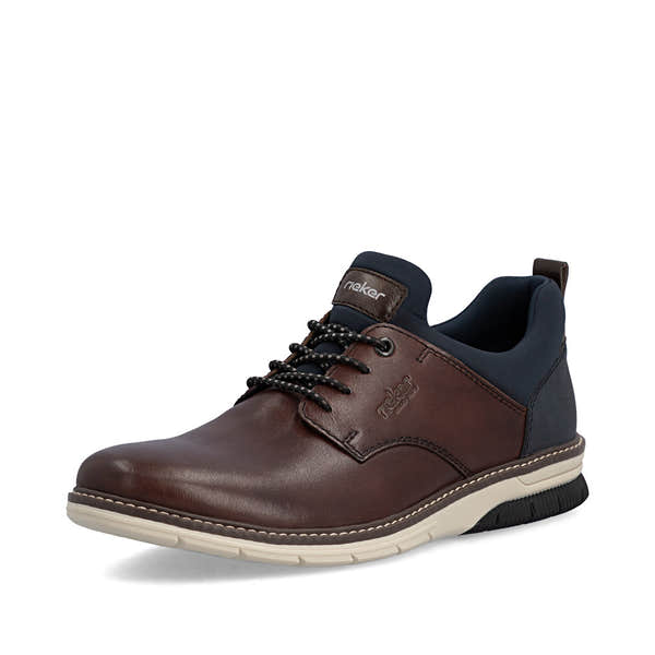 Rieker 14454-26 Mens Wide Brown/Navy Leather & Textile Elasticated Shoes