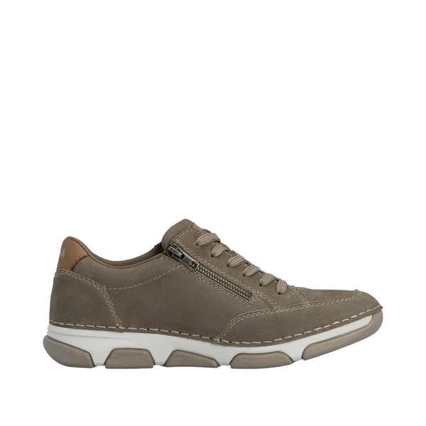 Rieker 15900-25 men's wide brown leather lace-up shoe with zipper, casual style, cushioned sole.