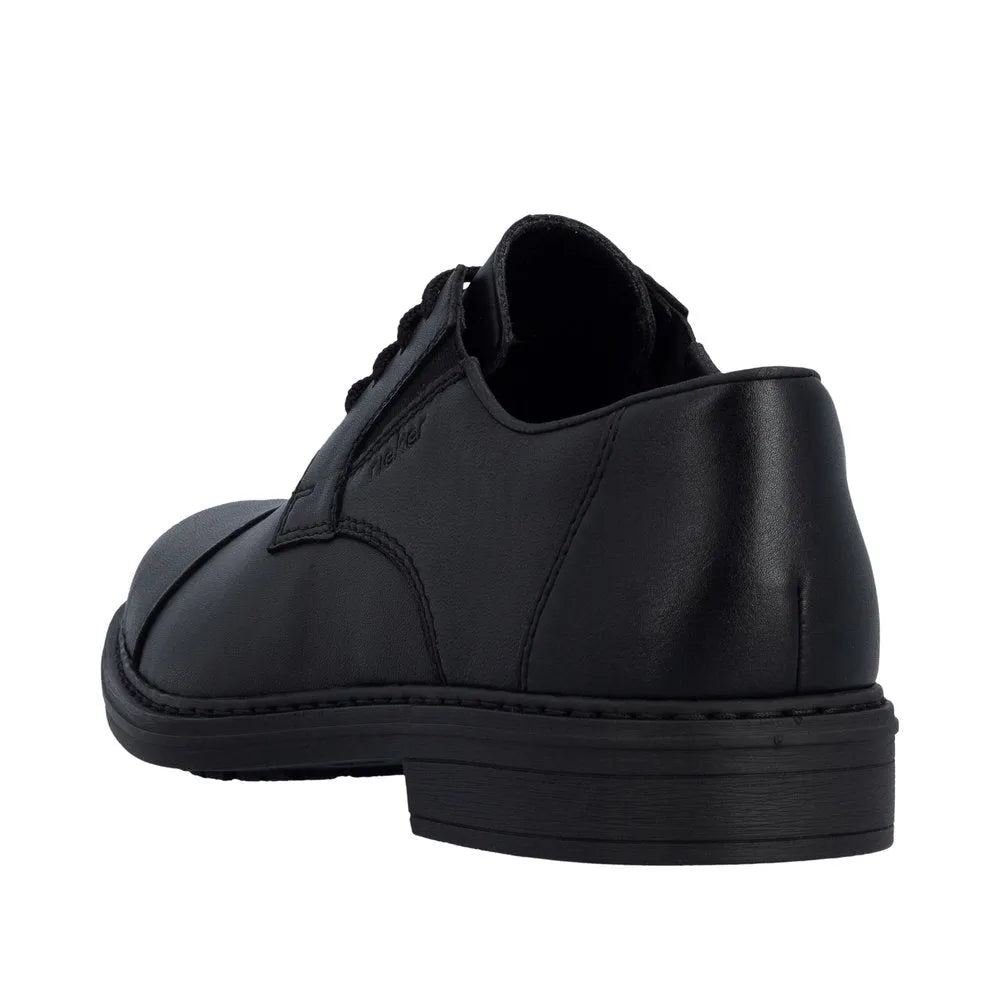 Black leather men's wide fit elasticated lace-up shoes, streamlined design with cushioned sole.