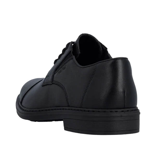 Black leather men's wide fit elasticated lace-up shoes, streamlined design with cushioned sole.