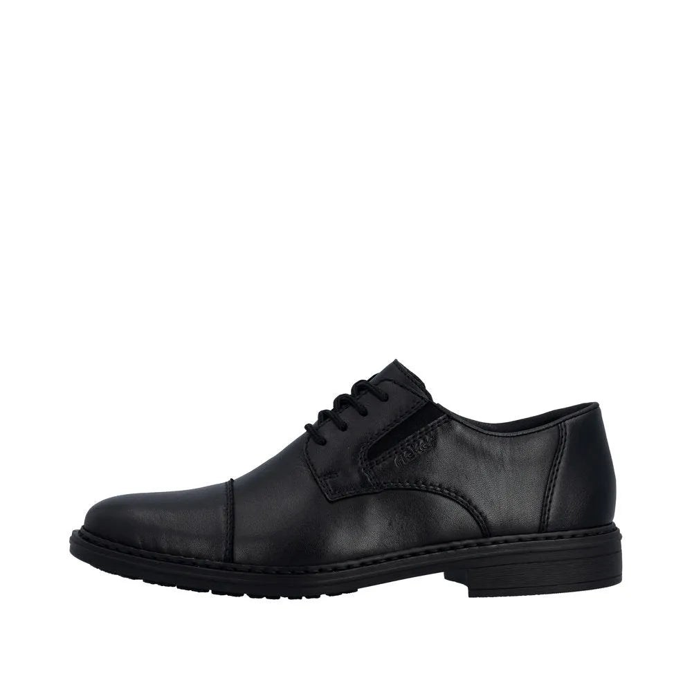 Black leather men's wide-fit elasticated Oxford shoes with lace-up detail and low block heel.