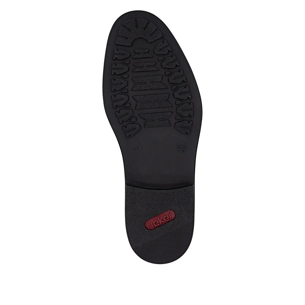 Black leather men's wide elasticated shoes with textured sole and red 