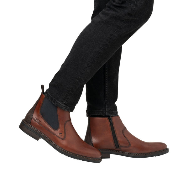 Rieker 17654-22 Mens Wide Toffee Leather Side Zip Ankle Boots-elevate your sole