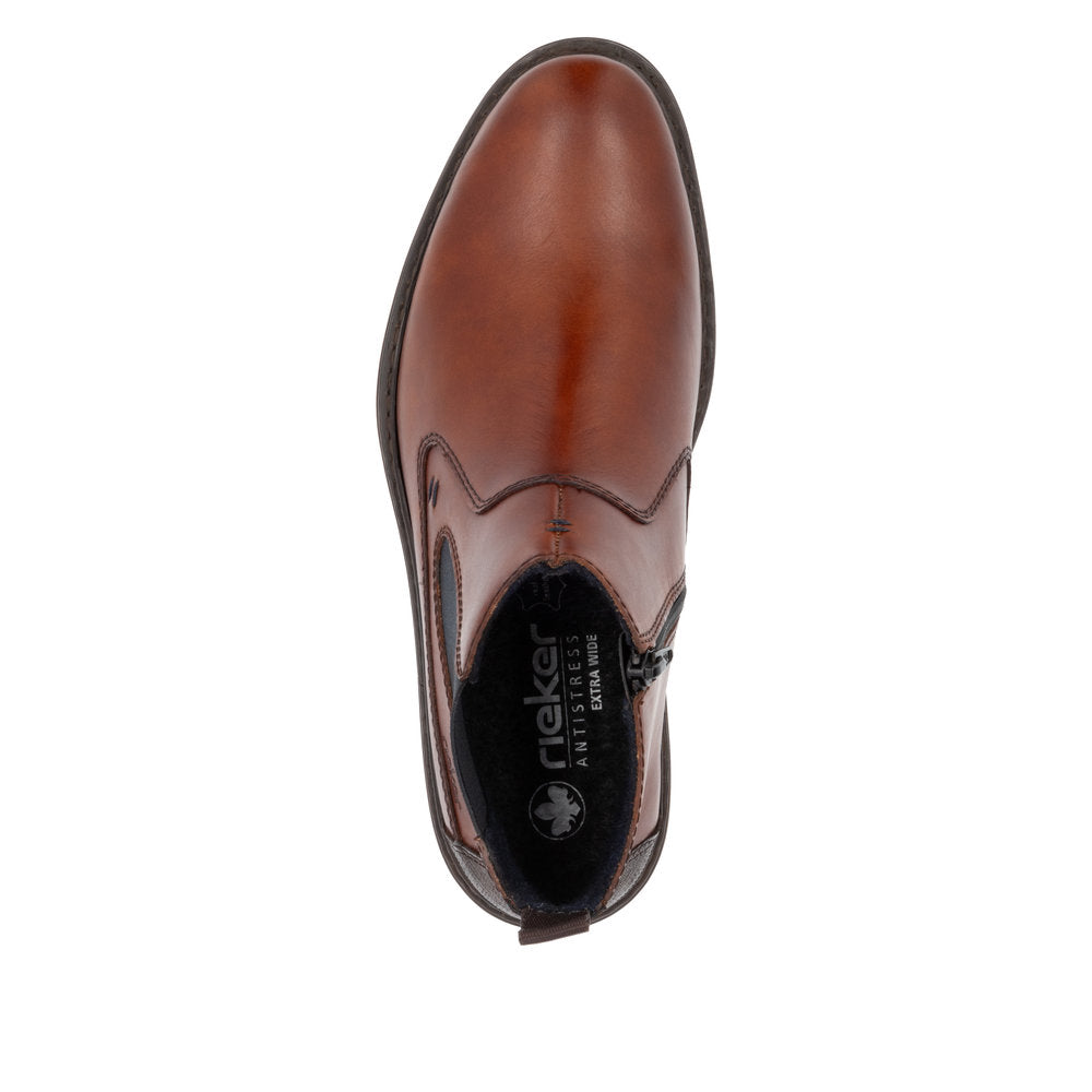 Rieker 17654-22 Mens Wide Toffee Leather Side Zip Ankle Boots-elevate your sole