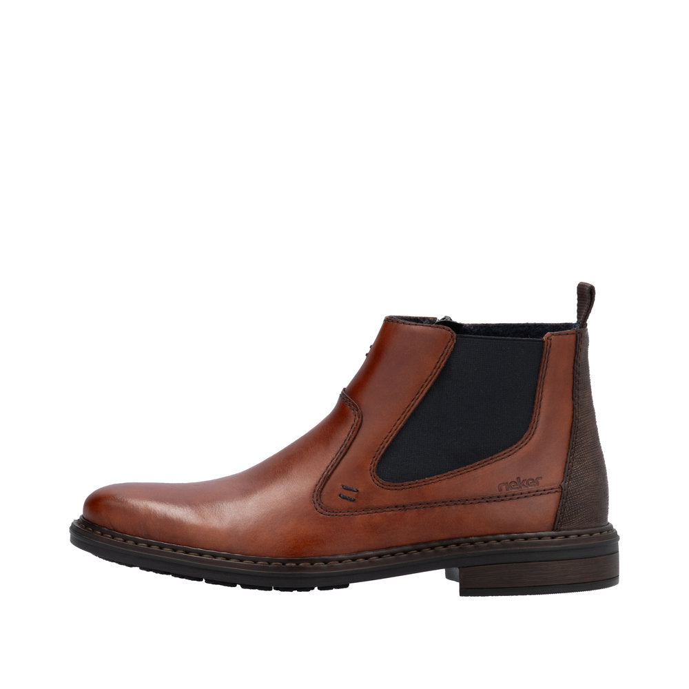 Rieker 17654-22 Mens Wide Toffee Leather Side Zip Ankle Boots-elevate your sole