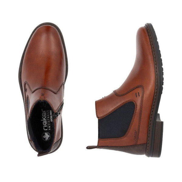 Rieker 17654-22 Mens Wide Toffee Leather Side Zip Ankle Boots-elevate your sole