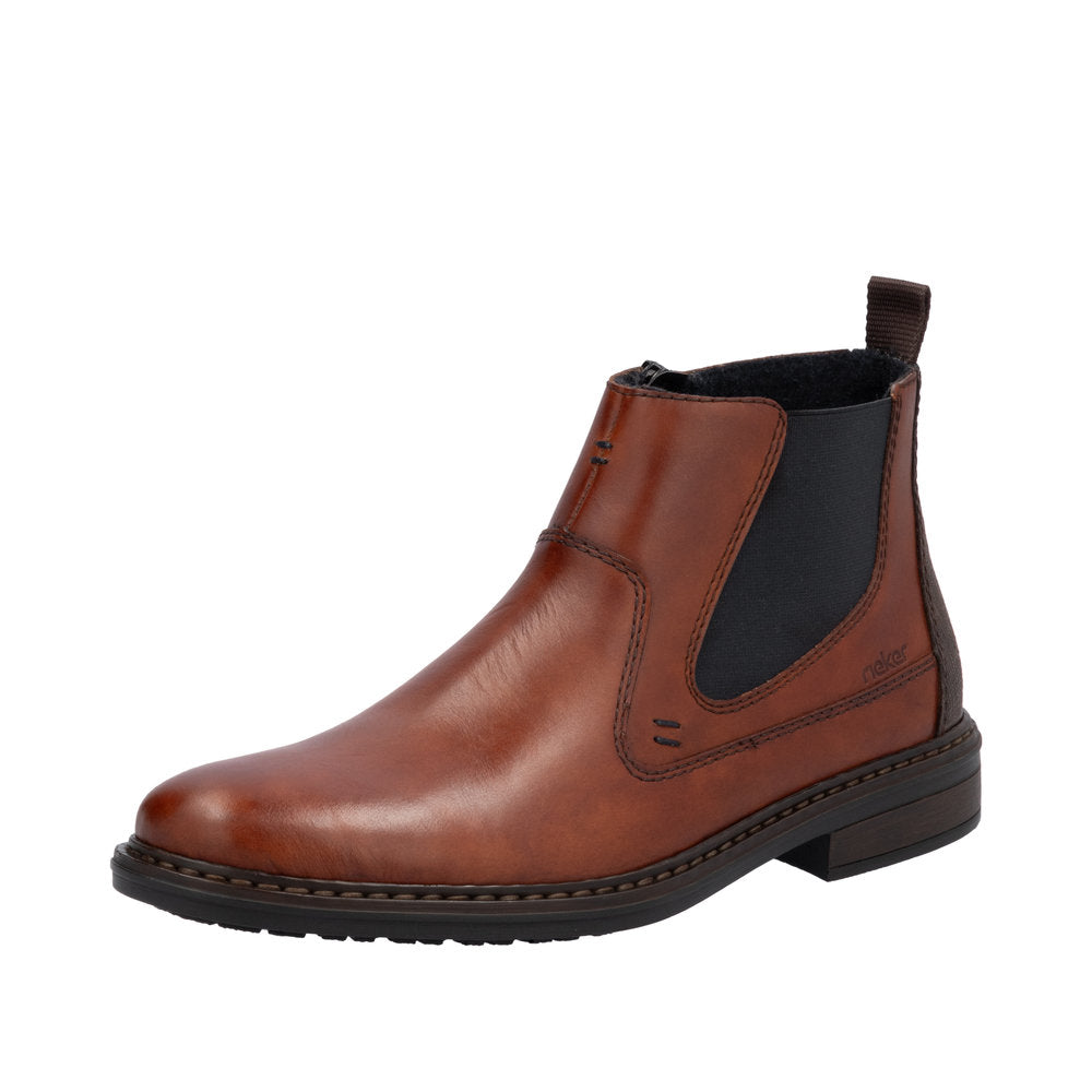 Rieker 17654-22 Mens Wide Toffee Leather Side Zip Ankle Boots-elevate your sole