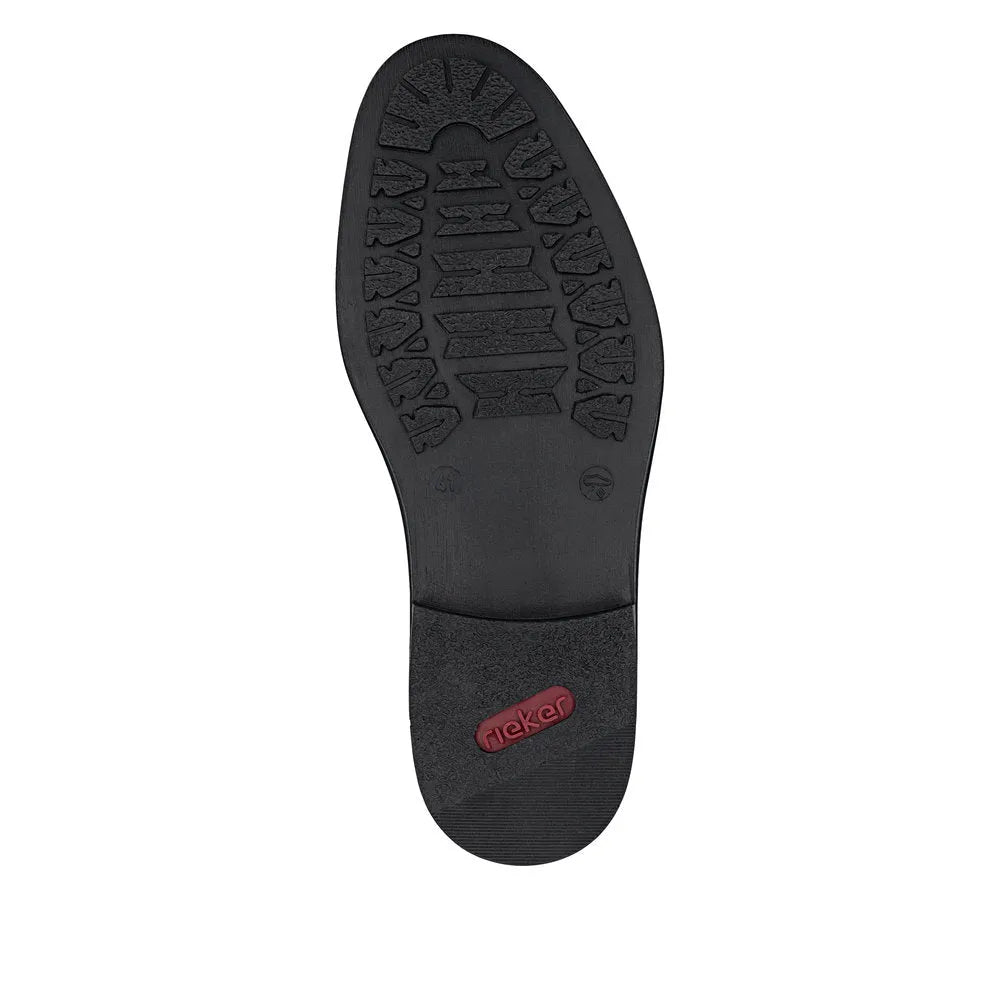 Black leather men's wide-fitting elasticated shoe with rubber sole and red 