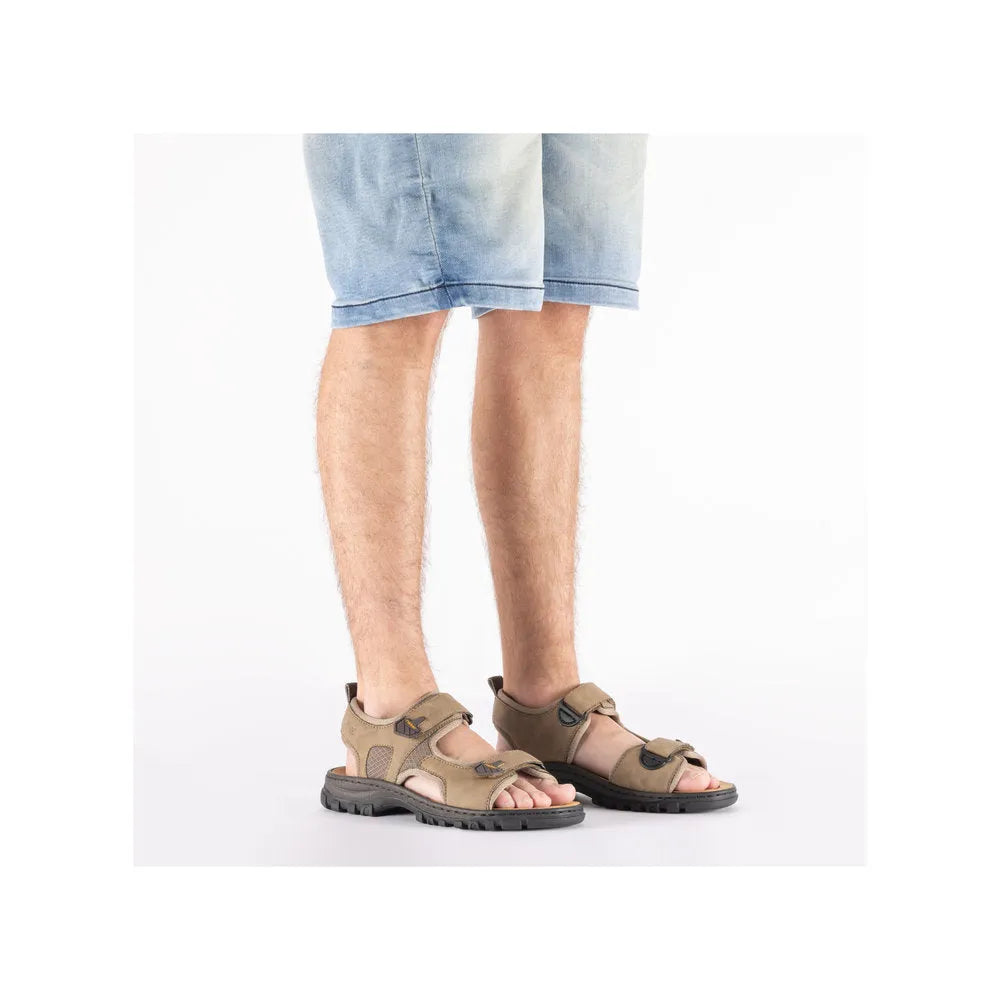 Rieker 25055-64 Men's wide stone touch fastening sandals with adjustable straps and rugged sole.