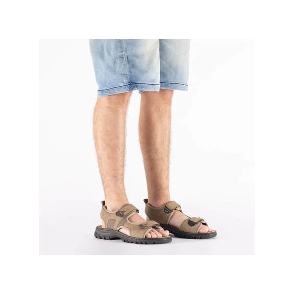 Rieker 25055-64 Men's wide stone touch fastening sandals with adjustable straps and rugged sole.