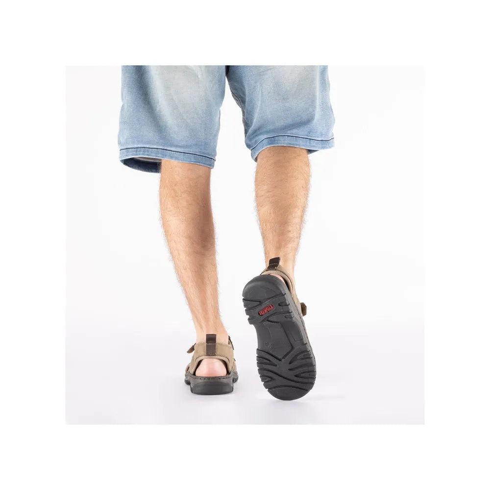 Men's wide-fit Stone-colored Touch Fastening sandals with adjustable straps and durable sole.