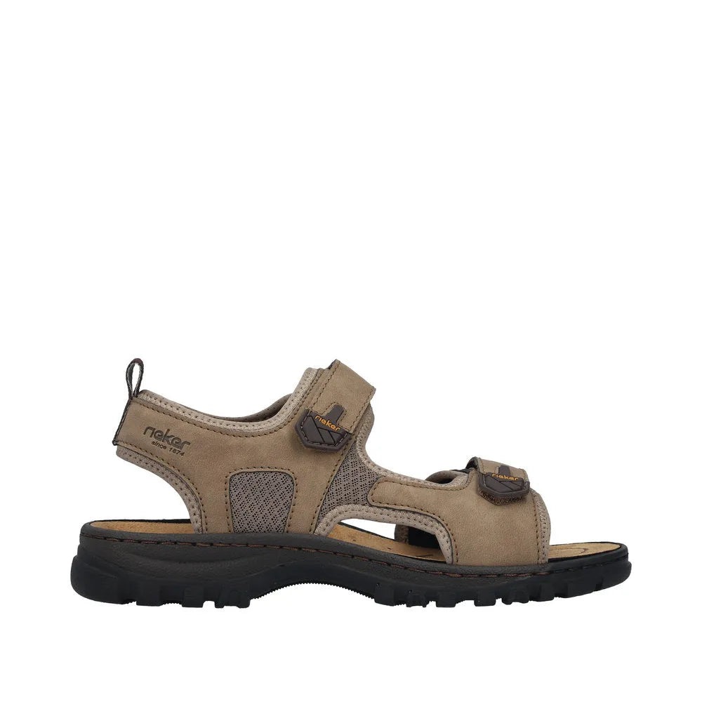Rieker 25055-64 men's wide fit stone touch fastenings outdoor sandals with adjustable straps and cushioned sole.