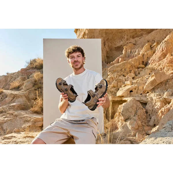 Rieker 25055-64 men's wide fit stone touch fastening sandals, outdoor beach footwear with adjustable straps.