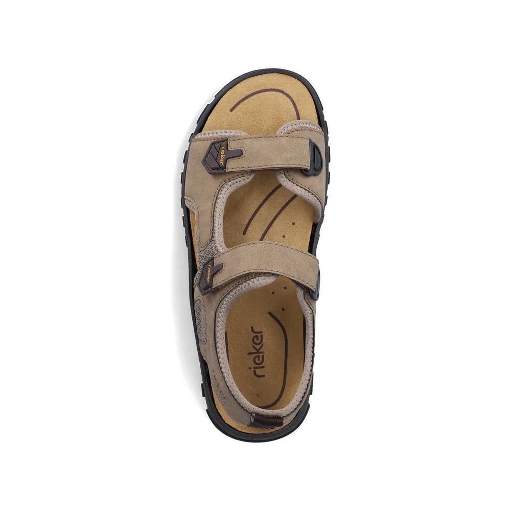 Rieker 25055-64 men's wide-fit stone touch fastening sandals with adjustable straps and cushioned footbed.