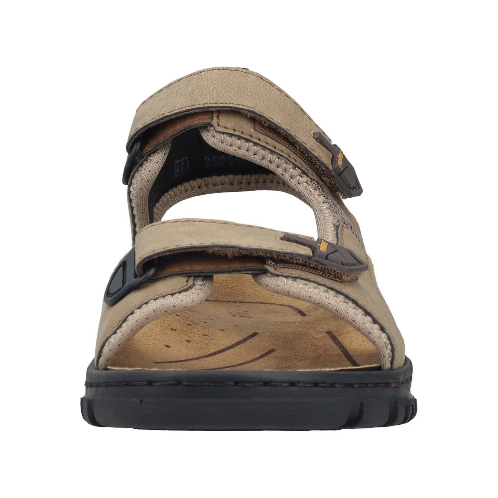 Rieker 25055-64 men's wide-fit stone touch fastening sandals with adjustable straps and cushioned footbed.