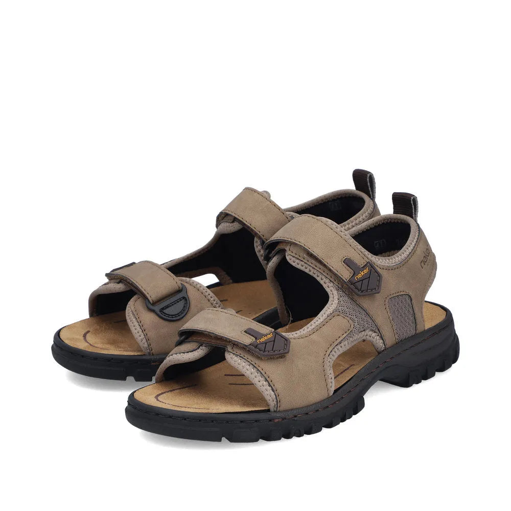 Rieker 25055-64 men's wide fit stone touch fastening sandals with adjustable straps and rugged sole.