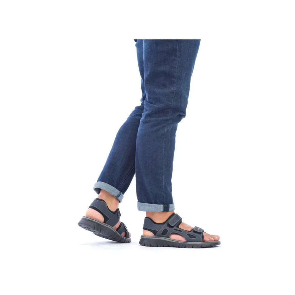 Rieker 26761-14 Mens Navy Touch Fastening Walking Sanda - elevate your sole