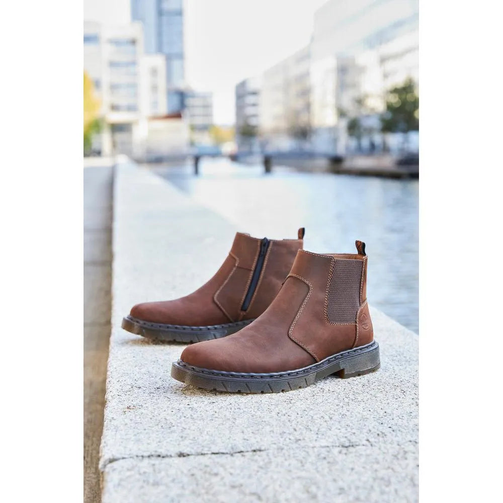 Rieker 31650-23 Mens Brown Side Zip Ankle Boots-elevate your sole