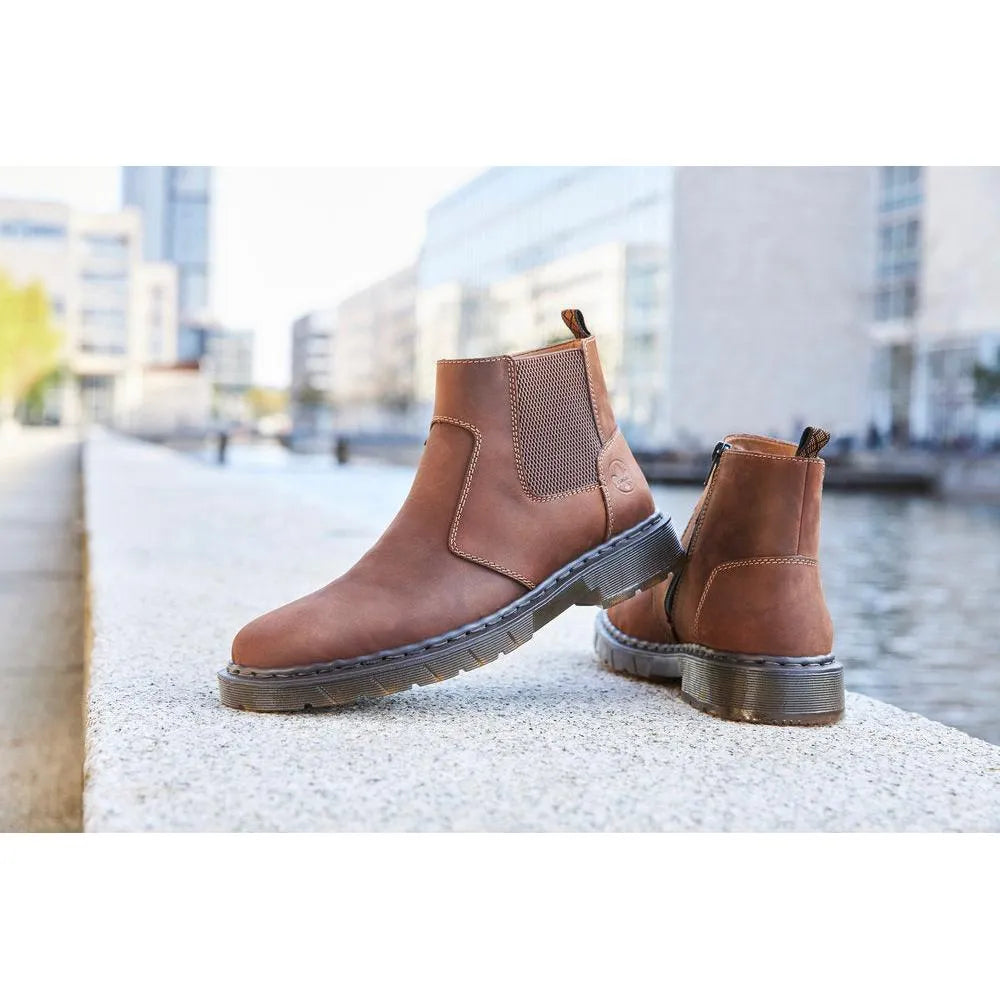 Rieker 31650-23 Mens Brown Side Zip Ankle Boots-elevate your sole