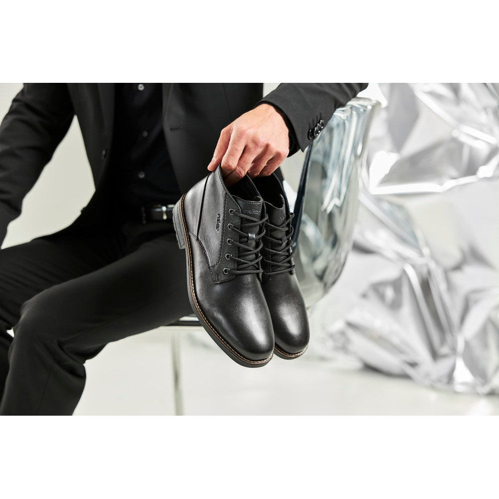 Rieker 33207-00 Mens Black Leather Lace Up Ankle Boots-elevate your sole